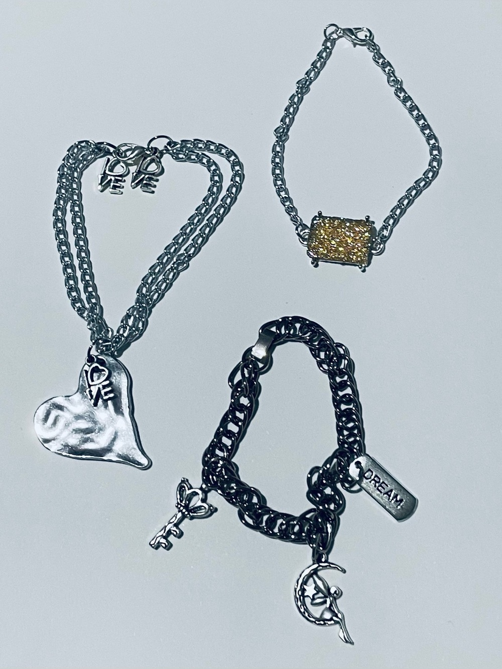 Women's Silver & Gold Accent Bracelet Set - Charm Layering Trio